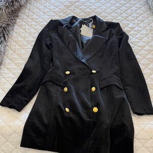 Missguided Black Velvet Mini Blazer 
Dress with Gold Buttons